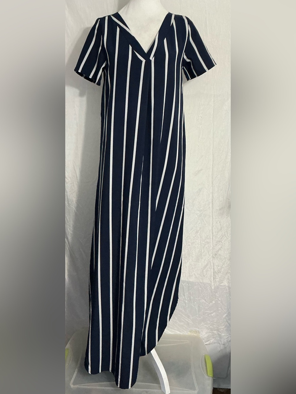 Striped V‑Neck Navy & White Maxi Dress